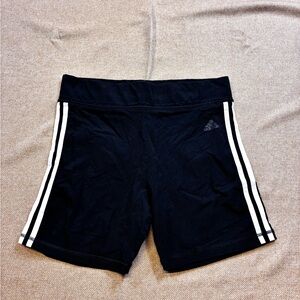 Adidas Three Stripes Black White High Waist Bike Shorts Cotton Tight Size Large